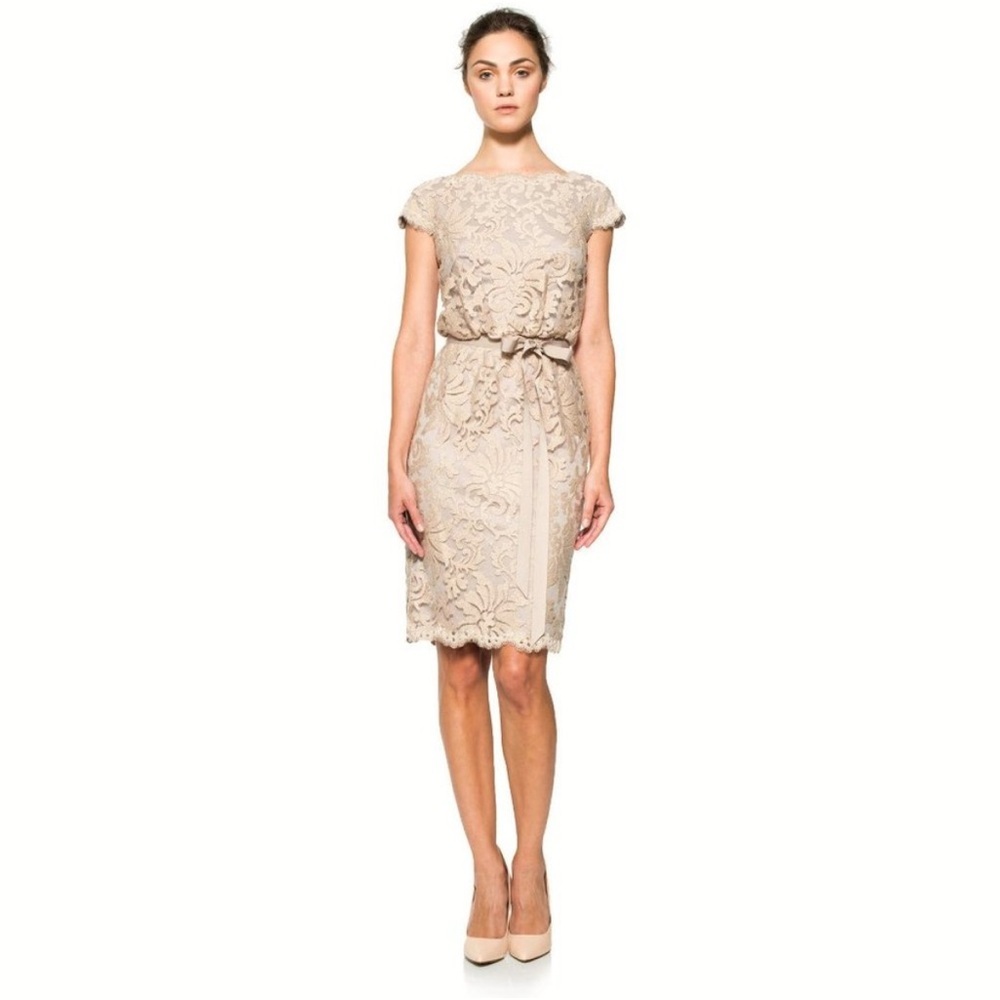 Tadashi Shoji Lace Embroidered Floral Greta Wedding Cocktail Sheath Wrap Dress - Picture 3 of 7